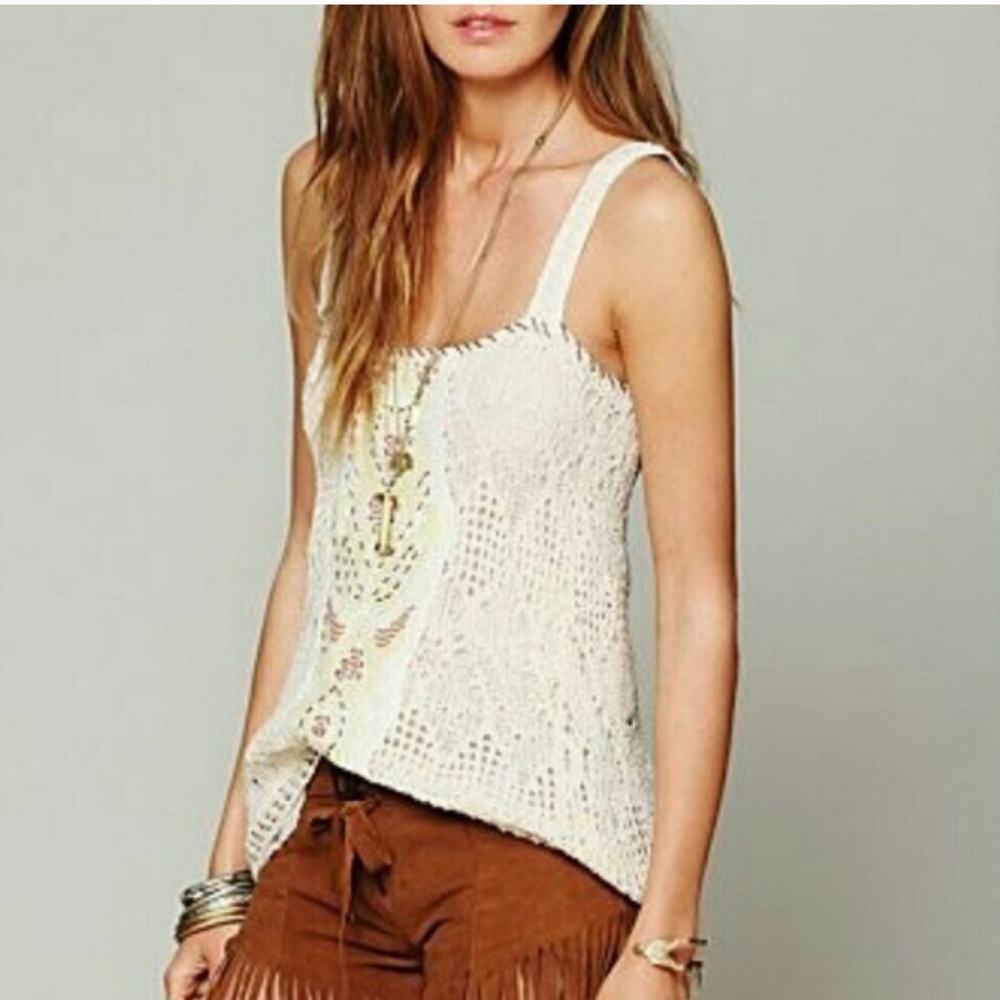 Free People Maya Sequined Embellish Crochet Tank XS